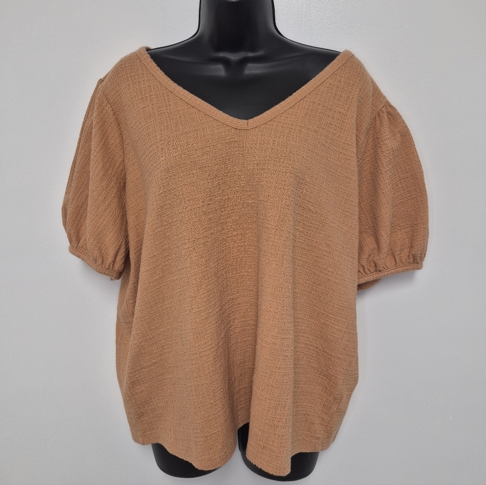 Ana Orange Puff Sleeve V-neck Top sz XL